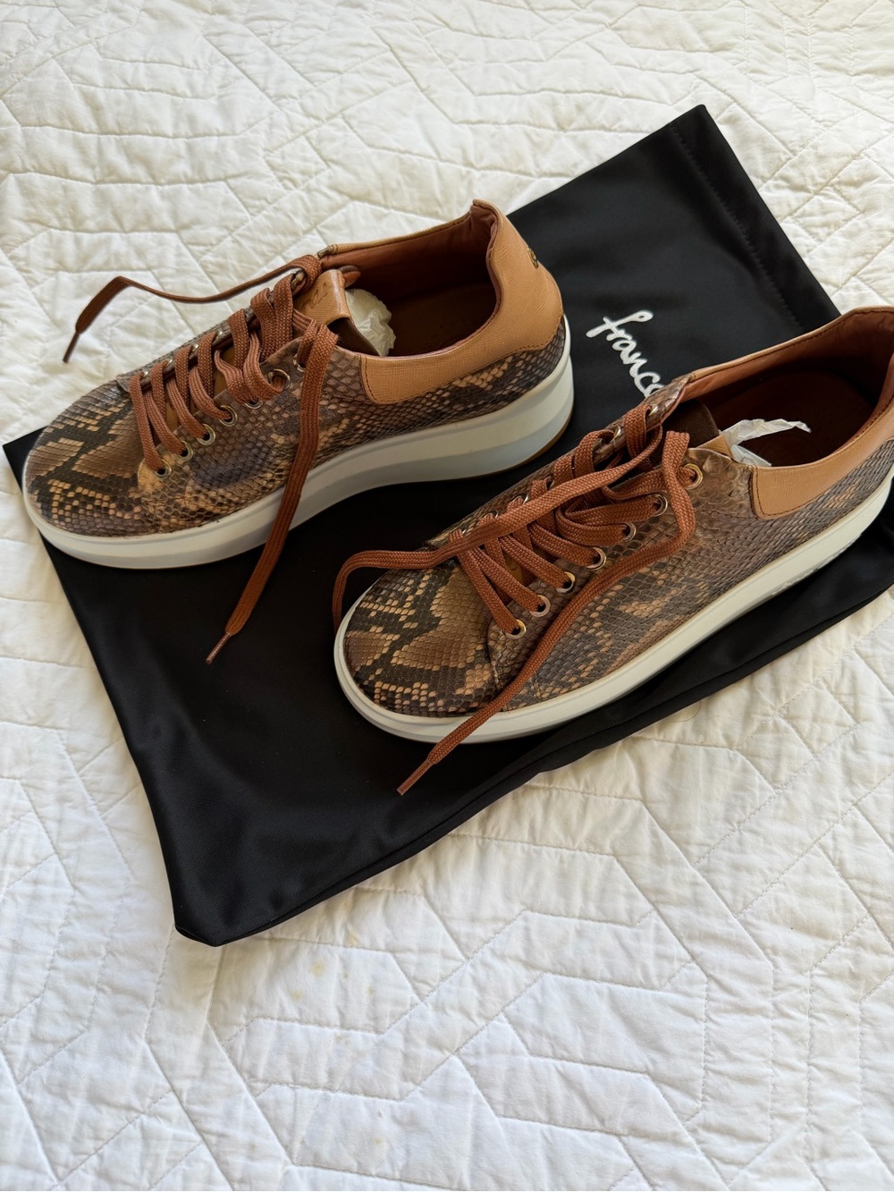 Women's Brown Snake-Print Low-Top Lace-Up Sneakers - Picture 2 of 7